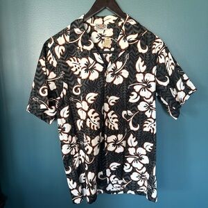 Pacific Legend Mens Large Shadow White Hibiscus Shirt Gray White Flowers